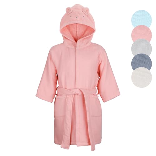 KAKU NANU Bademantel Kinder Mädchen Baumwolle Frottee Baby Kinderbademantel mit Kapuze Bathrobe Morgenmantel Rosa 122 128 134 140 von KAKU NANU