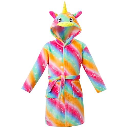 KAKU NANU Bademantel Kinder Mädchen Einhorn Kinderbademantel Baby Plüsch Fleece Kuschel Morgenmantel Mädchen Einhorn Geschenke 134 140 von KAKU NANU