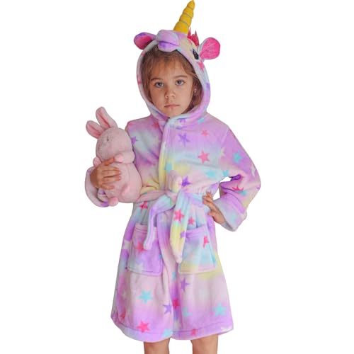 KAKU NANU Bademantel Kinder Mädchen Flauschig Einhorn Plüsch Bademantel Morgenmantel Kinder Kuschel Geschenk Mädchen 4 5 Jahre 104 110 von KAKU NANU