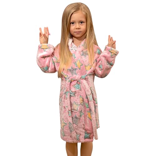 KAKU NANU Bademantel Mädchen Kinder Morgenmantel Fleece Kinderbademantel Baby Leuchtendes Bademantel Kuschelig Flauschig Rosa 122 122/128 6 7 Jahre von KAKU NANU