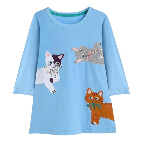 KAKU NANU Langarm Kleid Mädchen Herbstkleid Baumwolle T-Shirt Kleid Baby-Mädchen Blau 4 Jahre von KAKU NANU
