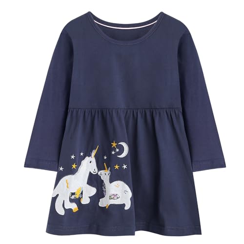 KAKU NANU Langarm Kleid Mädchen Herbstkleid Baumwolle T-Shirt Kleid Baby-Mädchen Einhornkostüm Für Kinder Blau 7 Jahre von KAKU NANU