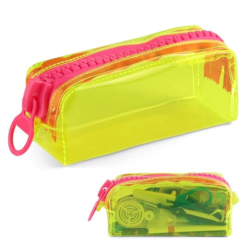 KAKU NANU Federmäppchen Mädchen Jungen Kinder Durchsichtig Pencil Case Aesthetic Special Mäppchen Groß Teenager Schulsachen Gelb von KAKU NANU