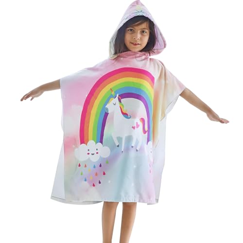 KAKU NANU Poncho-Handtücher mit Kapuze für Kinder von 6–14 Jahren, 6 Farben Kinder-Strandtuch Bademantel Strandponcho Kinder schnell trocknend Badetücher groß von KAKU NANU