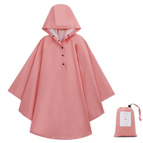 KAKU NANU Regenponcho Kinder Regencape Poncho mit Kapuze Wasserdicht Regen Cape Regenponcho Leicht Jungen Mädchen Wiederverwendbar 116 122 128 134 140 148 152 von KAKU NANU