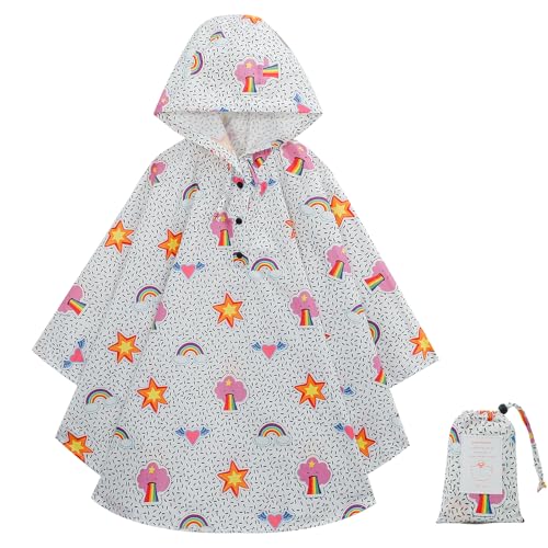 KAKU NANU Regenponcho Kinder Regencape Poncho mit Kapuze Wasserdicht Regen Cape Regenponcho Leicht Jungen Mädchen Wiederverwendbar 116 122 128 134 140 148 152 von KAKU NANU
