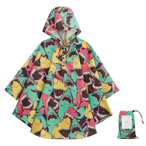 KAKU NANU Regenponcho Kinder Regencape Poncho mit Kapuze Wasserdicht Regen Cape Regenponcho Leicht Jungen Mädchen Wiederverwendbar 116 122 128 134 140 148 152 von KAKU NANU