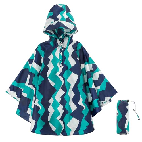 KAKU NANU Regenponcho Kinder Regencape Poncho mit Kapuze Wasserdicht Regen Poncho Cape Regenponcho Leicht Jungen Mädchen Wiederverwendbar Blau 116 122 128 134 140 von KAKU NANU