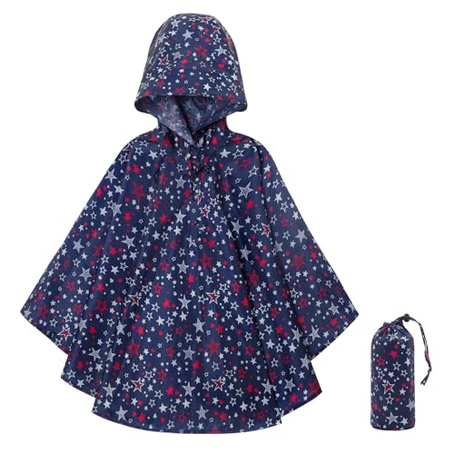 KAKU NANU Regenponcho Kinder Regencape Poncho mit Kapuze Wasserdicht Regen Poncho Cape Regenponcho Leicht Jungen Mädchen Wiederverwendbar Blau 116 122 128 134 140 von KAKU NANU