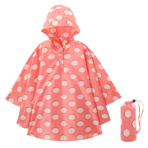 KAKU NANU Regenponcho Kinder Regencape Poncho mit Kapuze Wasserdicht Regen Poncho Cape Regenponcho Leicht Jungen Mädchen Wiederverwendbar Rosa 146 152 164 von KAKU NANU