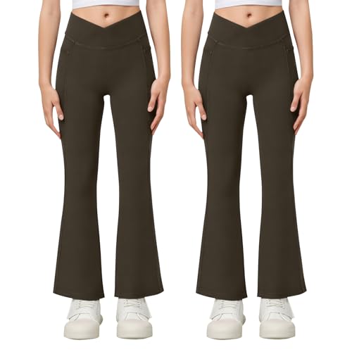 KAKU NANU Schlaghose Mädchen Leggings Braun Kinder Flared Leggings Sporthose Mädchen Yogahose 11 12 Jahre 146 152 von KAKU NANU