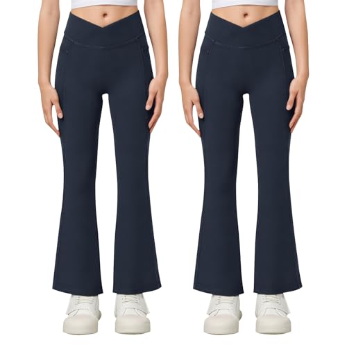 KAKU NANU Schlaghose Mädchen Leggings Navy Blue Kinder Flared Leggings Sporthose Mädchen Yogahose 7 8 Jahre 122 128 von KAKU NANU