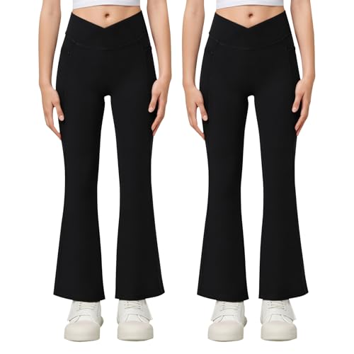 KAKU NANU Schlaghose Mädchen Leggings Schwarz Kinder Flared Leggings Sporthose Mädchen Yogahose 9 10 Jahre 134 140 von KAKU NANU