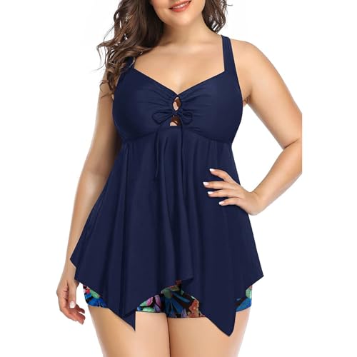 KAKU NANU Tankini Damen Set Zweiteilig Badeanzug Damen Push Up Bauchweg Badeshorts Tanktops Frauen Dunkelblau XL von KAKU NANU
