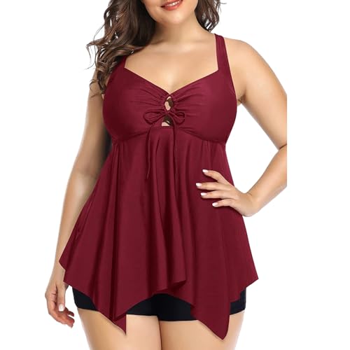 KAKU NANU Tankini Damen Set Zweiteilig Badeanzug Damen Push Up Bauchweg Badeshorts Tanktops Frauen Rot XL von KAKU NANU