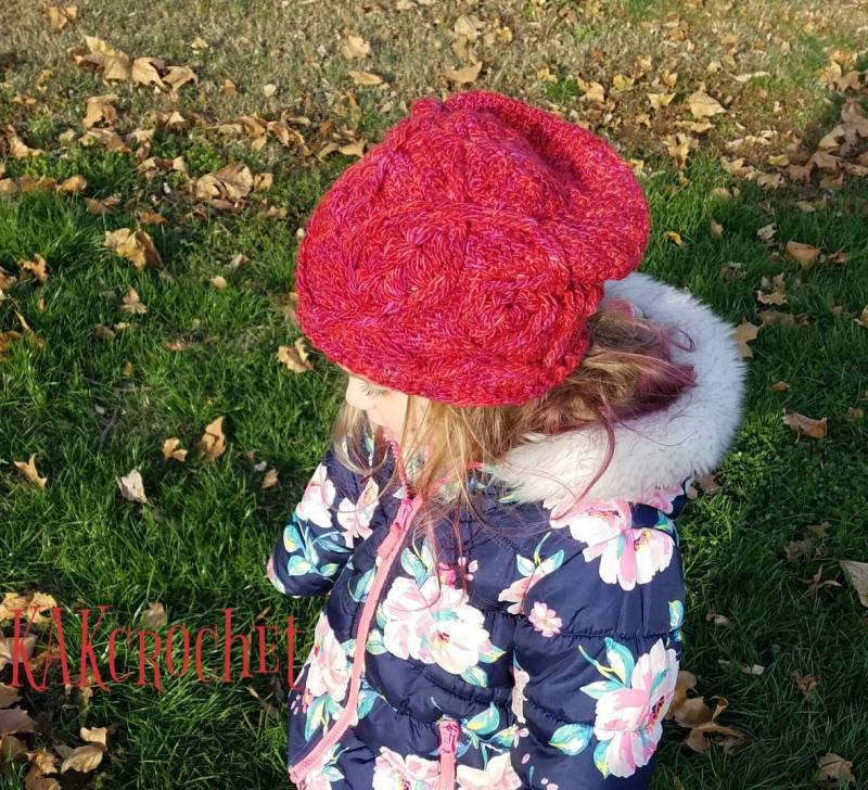 Rot Zopfmuster Slouchy Hat Gehäkelte Merino Wollmischung, Kinder - & Erwachsenengrößen von KAKcrochet