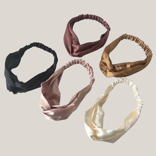 Kalakruti Luxuriöses Satin-Haarband, ästhetisches Turban-Haarband, koreanischer Stil, gedrehtes Kreuzknoten-Stirnband für Damen, elastisches Haarband aus Stoff für Frauen (Blumenrosen für Damen und von KALAKRUTI