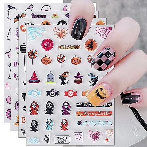 3D Nagelsticker Halloween, 4 Blatt 5D Fledermaus Auge Selbstklebend Nagelaufkleber Stereoskopisch Nail Art Sticker Dekoration Nageldesign Zubehör von KALEFUL