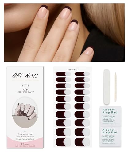 Nagelfolie Hellschwarz Französische Spitze, KALEFUL Gel Nail Nagelfolien Selbstklebend Uv Härtend Nail Art Sticker Dekoration Nageldesign Zubehör von KALEFUL