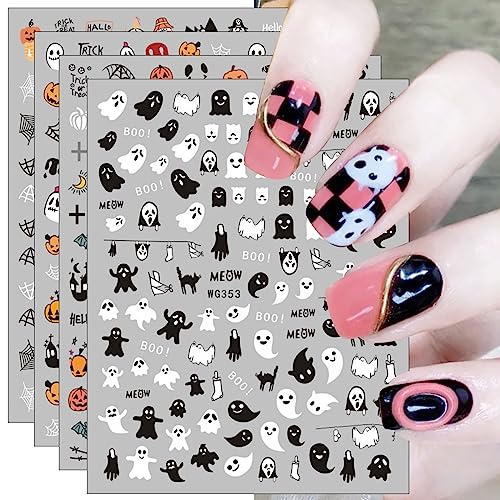 Nagelsticker Halloween, 10 Blatt Gespenster Selbstklebend Nagelaufkleber Nail Art Sticker Dekoration Nageldesign Zubehör von KALEFUL