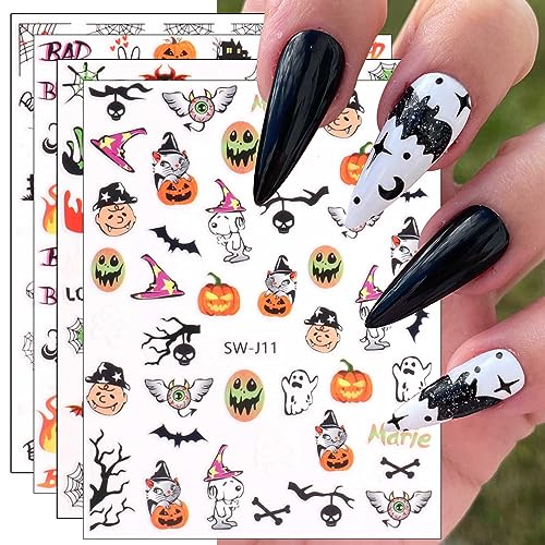 Nagelsticker Halloween, 10 Blatt Kürbis Selbstklebend Nagelaufkleber Nail Art Sticker Dekoration Nageldesign Zubehör von KALEFUL