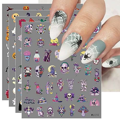 Nagelsticker Halloween, 10 Blatt Selbstklebend Nagelaufkleber Nail Art Sticker Dekoration Nageldesign Zubehör von KALEFUL