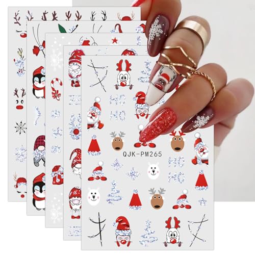 Nagelsticker Weihnachten, 9 Blatt Selbstklebend Nagelaufkleber Nail Art Sticker Dekoration Nageldesign Zubehör von KALEFUL