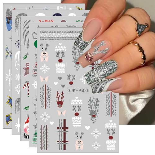 Nagelsticker Weihnachten, 9 Blatt Selbstklebend Nagelaufkleber Nail Art Sticker Dekoration Nageldesign Zubehör von KALEFUL