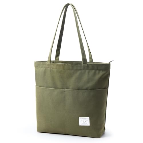 KALIDI Canvas Tasche Damen Handtasche mit Vorderen Taschen Umhängetasche Shopper Tasche Damen Groß Schultertasche für Schule Arbeit Einkauf Alltag Reisen von KALIDI FANCY FOREST
