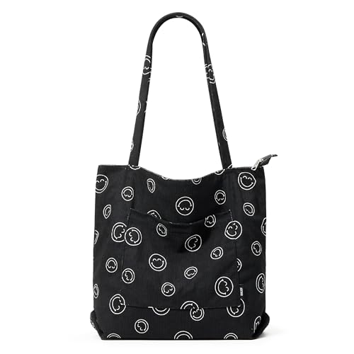 KALIDI Cord Tasche Damen Umhängetasche mit Reißverschluss Wasserdicht Tote Bag mit Taschenfach Groß Shopper Tasche Handtasche Schultertaschen für Arbeit Büro Reisen Einkaufen Schule (black2) von KALIDI FANCY FOREST