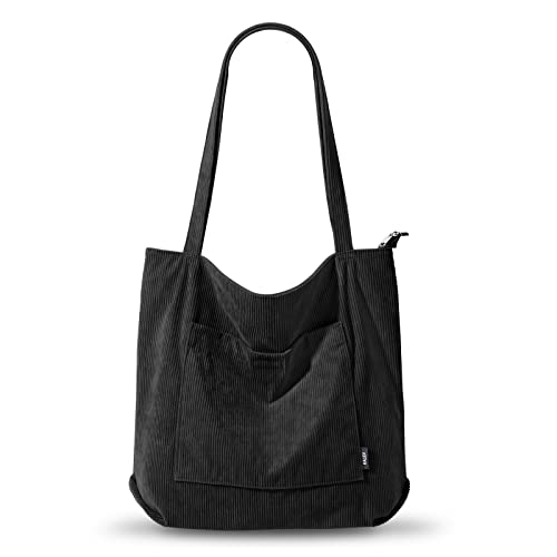 KALIDI Cord Tasche Damen Umhängetasche mit Reißverschluss Wasserdicht Tote Bag mit Taschenfach Groß Shopper Tasche Handtasche Schultertaschen für Arbeit Büro Reisen Einkaufen Schule von KALIDI FANCY FOREST