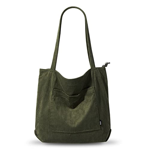 KALIDI Cord Tasche Damen Umhängetasche mit Reißverschluss Wasserdicht Tote Bag mit Taschenfach Groß Shopper Tasche Handtasche Schultertaschen für Arbeit Büro Reisen Einkaufen Schule von KALIDI FANCY FOREST