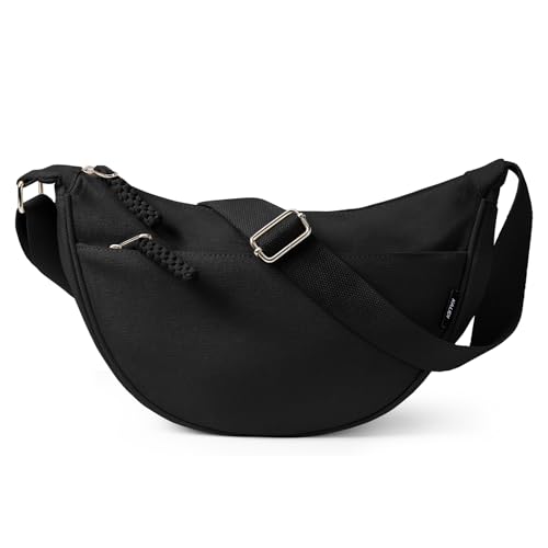 KALIDI Crossbody Bag Damen Halbmond Handtasche Multi-Tasche canvas mit verstellbarem Gurt Stylische Umhängetasche für Schule Arbeit Einkauf Sport Alltag Reisen (Schwarz) von KALIDI FANCY FOREST