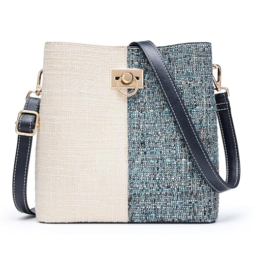 KALIDI FANCY FOREST Kleine Umhängetasche Damen, Leder Crossbody Bag Damen, Stylische Handtasche mit Verstellbarem Gurt,Beige Blau von KALIDI FANCY FOREST