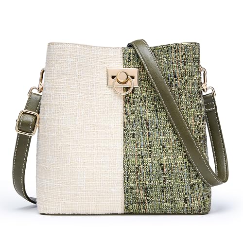 KALIDI FANCY FOREST Kleine Umhängetasche Damen, Leder Crossbody Bag Damen, Stylische Handtasche mit Verstellbarem Gurt,Beige Grün von KALIDI FANCY FOREST