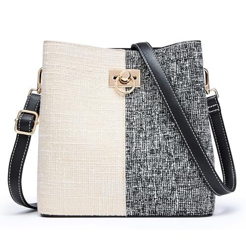 KALIDI FANCY FOREST Kleine Umhängetasche Damen, Leder Crossbody Bag Damen, Stylische Handtasche mit Verstellbarem Gurt,Beige Schwarz von KALIDI FANCY FOREST