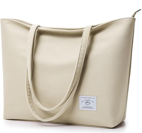 KALIDI FANCY FOREST Wildleder Handtasche Damen Große Henkeltaschen mit Reißverschluss Tote Bag Shopper Tasche Schultertasche Umhängetasche für Arbeit Schule Einkauf, Beige von KALIDI FANCY FOREST