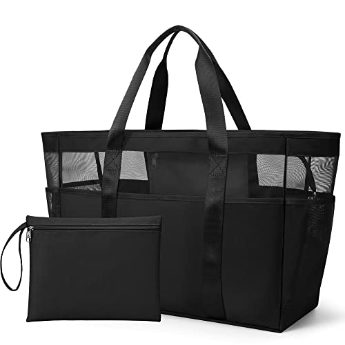 KALIDI Groß Strandtasche XXL Familie Mesh mit Reißverschluss, Badetasche Damen, Einkaufstasche Faltbar, Shopper Tasche für Strand Reise Lebensmitteleinkauf Vielseitige Tragetasche von KALIDI FANCY FOREST