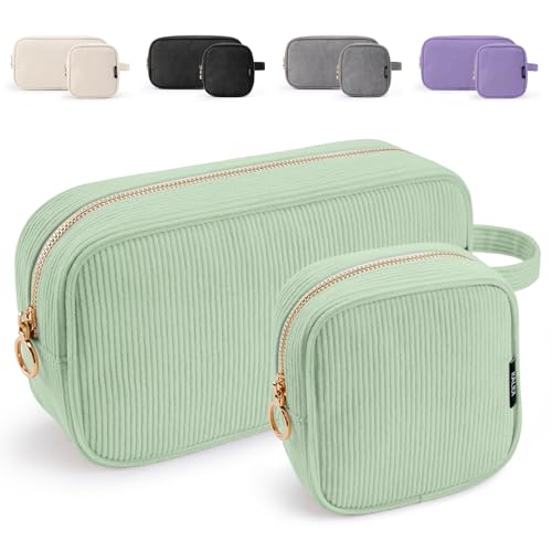 KALIDI Kosmetiktasche Damen Cord Make Up Tasche Tragbar Schminktasche mit Fächern MetallreißVerschluss Kosmetiktaschen Reise Makeup Organizer Make-up Bag Kulturtasche für Frauen Mädchen von KALIDI FANCY FOREST