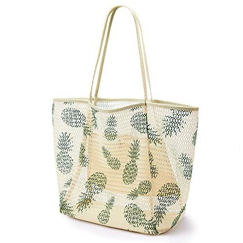 KALIDI Mesh Strandtasche Groß mit Reißverschluss Innentasche, Umhängetasche Damen Badetasche, Faltbare Handtaschen Einkaufstasche Beach Tote Bag für Strand Familie Shopper Reise - 38x35x16cm von KALIDI FANCY FOREST