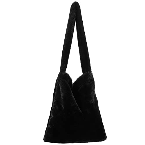 KALIDI Plüsch Handtasche mit Reißverschluss Niedlich Flauschige Crossbody Bag Damen Schultertasche für Uni Mädchen, Schwarze von KALIDI FANCY FOREST