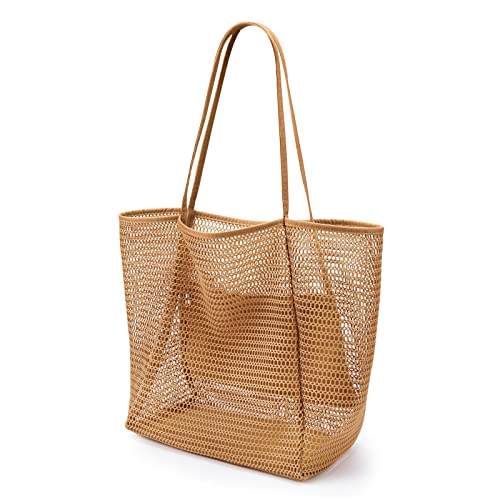 KALIDI Strandtasche Groß Damen Badetasche Mesh Umhängetasche mit Reißverschluss Innentasche, Faltbare Handtaschen Einkaufstasche Beach Tote Bag für Strand Familie Shopper Reise - 38x35x16cm von KALIDI FANCY FOREST