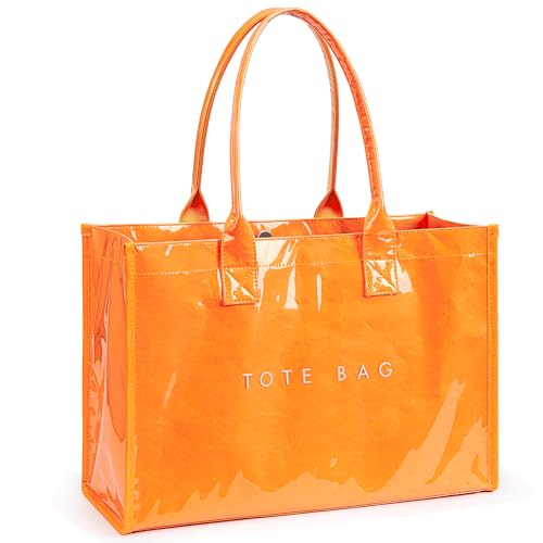 Kalidi PVC-Tragetasche für Damen, Kraftpapier, Arbeitshandtaschen, Geldbörsen mit Tragegriff oben, Orange/Abendrot im Zickzackmuster (Sunset Chevron), Large von KALIDI FANCY FOREST