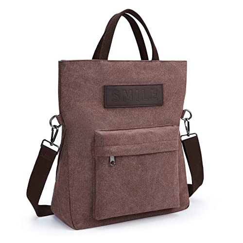 KALIDI Canvas Damen Umhängetasche Rucksack 2 in 1 Groß Crossbody Tasche Handtasche Damen Mehrzweck Schultertasche Hobo Tasche für Arbeit Schule Büro Shopper Reise Outdoor … (Braun) von KALIDI