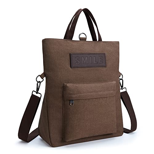 KALIDI Canvas Damen Umhängetasche Rucksack 2 in 1 Groß Crossbody Tasche Handtasche Damen Mehrzweck Schultertasche Hobo Tasche für Arbeit Schule Büro Shopper Reise Outdoor … (Braun2) von KALIDI