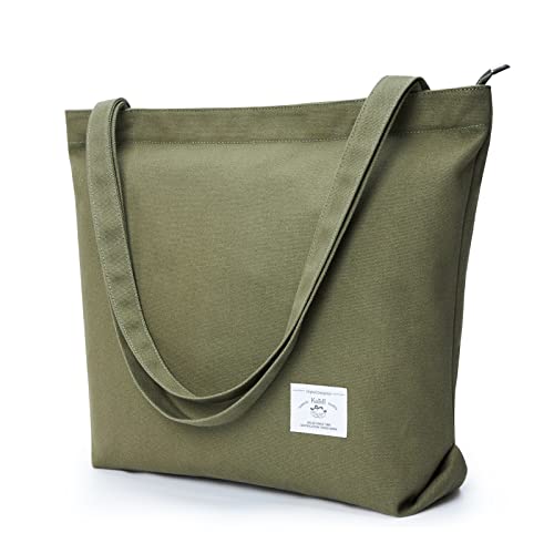 KALIDI Canvas Tasche Damen Groß Shopper Handtasche Schultertasche Mit Reißverschluss Tote Bag Umhängetasche für Schule Arbeit Einkauf Alltag Reisen von KALIDI