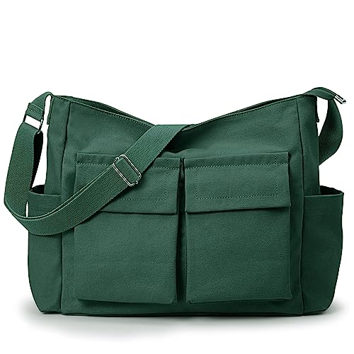 KALIDI Canvas Tote Schultertaschen Womens Umhängetasche Casual Messenger Crossbody Bag Dicke Canvas Hobo Bag Wasserbeständig für College Arbeit Einkaufen Reisen Täglich von KALIDI