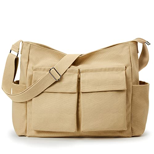 KALIDI Canvas Tote Schultertaschen Womens Umhängetasche Casual Messenger Crossbody Bag Dicke Canvas Hobo Bag Wasserbeständig für College Arbeit Einkaufen Reisen Täglich von KALIDI