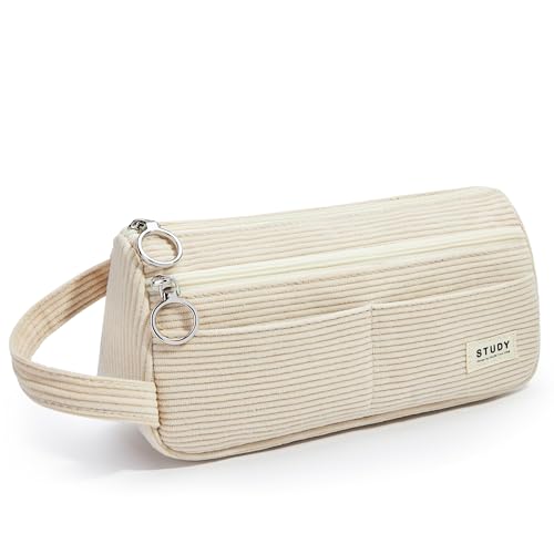 KALIDI Cord-Stoff Federmäppchen Aesthetic Mäppchen große Federmappe Mädchen Junge Teenager Erwachsene Schlamppermäppchen Pencil Case mit Tragegriff für Schule Büro von KALIDI
