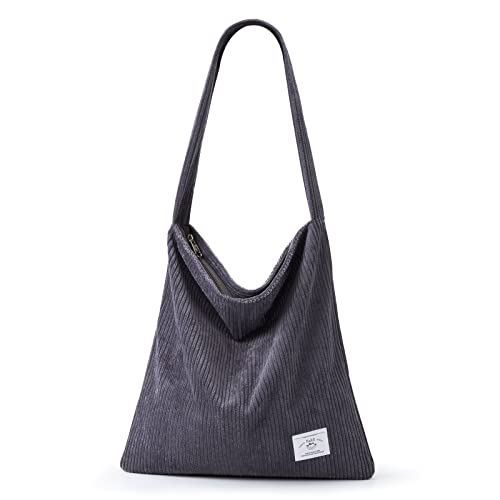 KALIDI Cord Tasche mit Reißverschluss Tote Bag Aesthetic Handtasche Damen Umhängetasche Jutebeutel Tasche Damen Shopper für Arbeit Büro Reisen Einkaufen Schule und Alltag von KALIDI